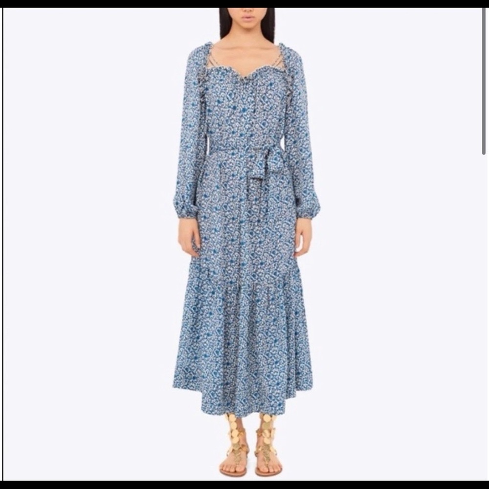 TORY BURCH GEORGETTE MAXI DRESS BLUE KEEPSAKE SIZE 6 NWT